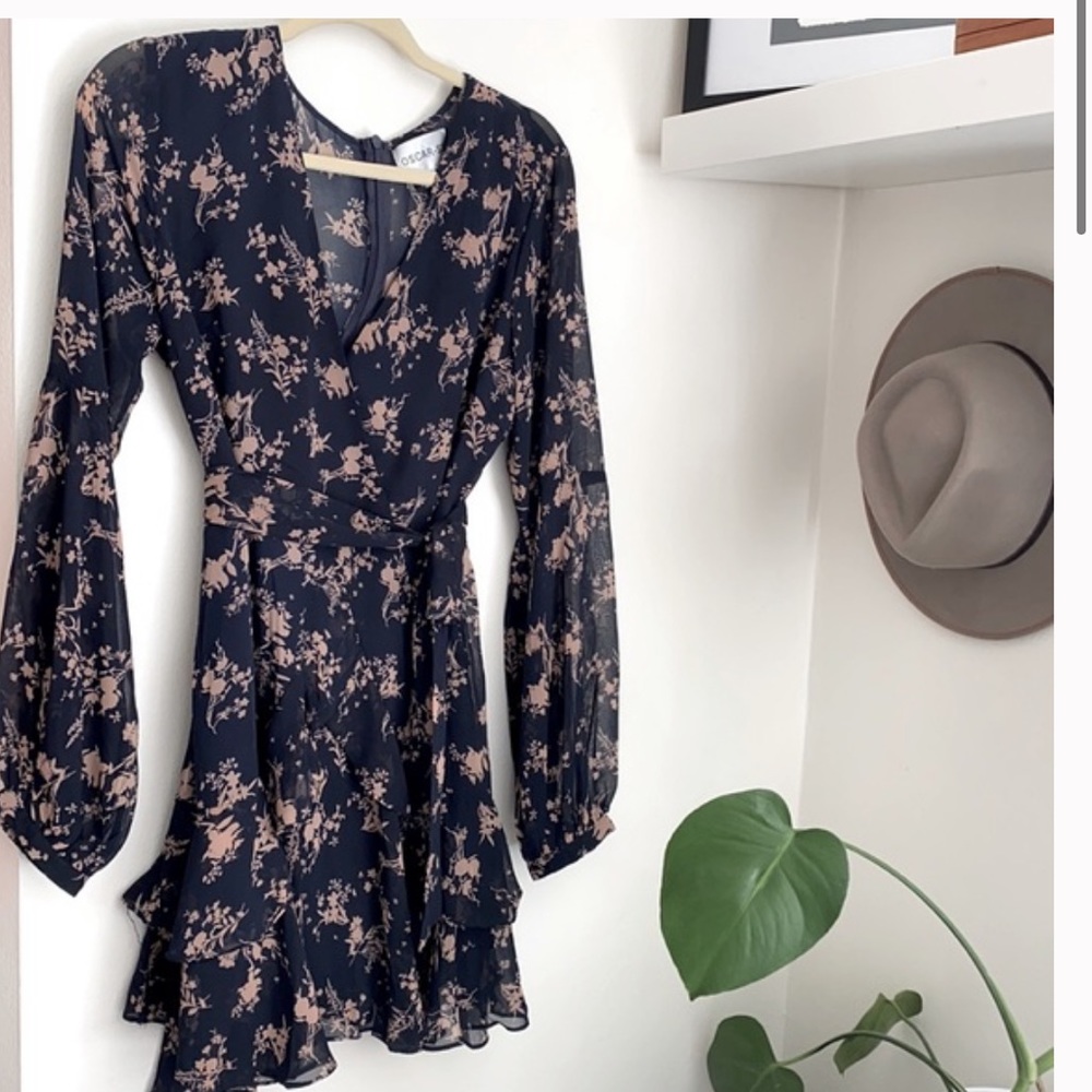 Navy and nude floral long sleeve dress